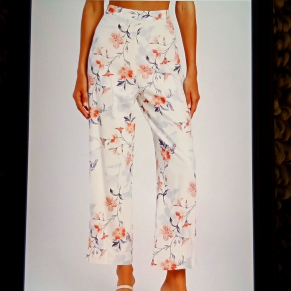 Lulu's Budding Bliss Ivory Floral Print Wide Leg Womens Pants Size Small - Picture 2 of 11
